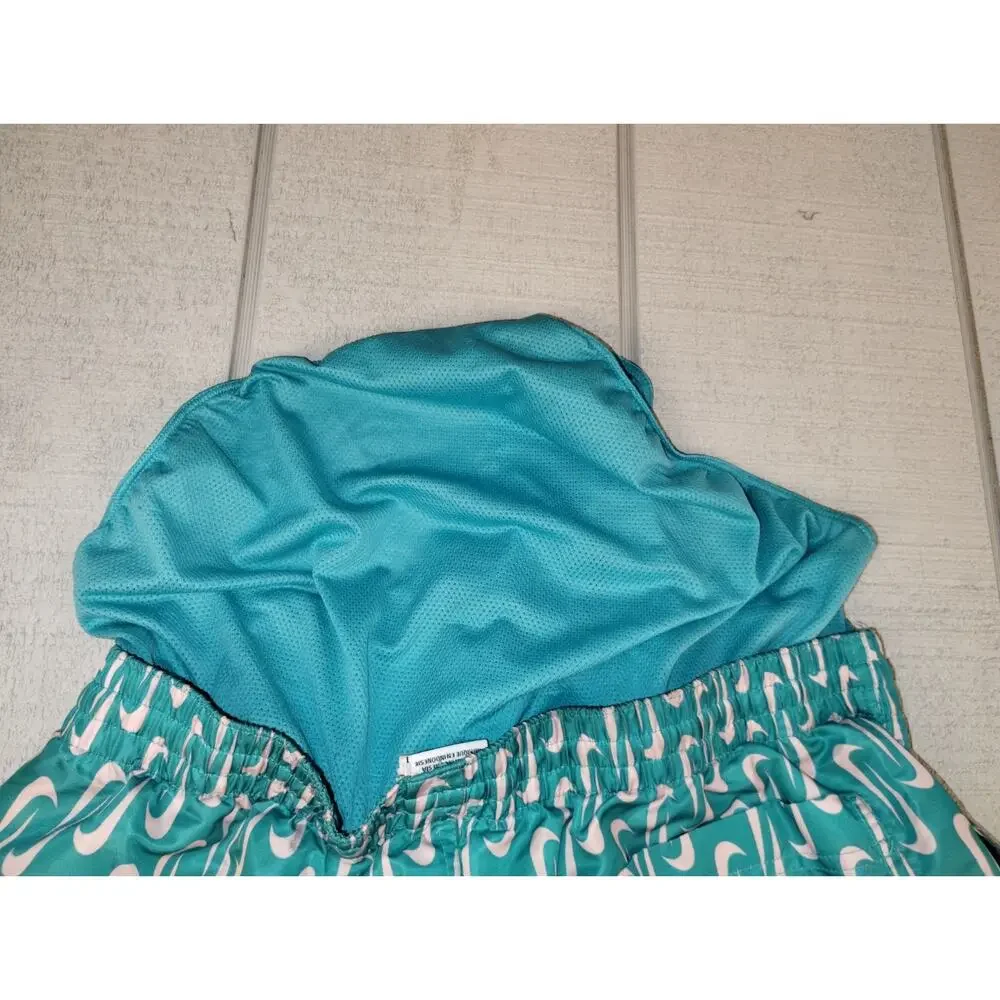 Nike All Over Swoosh Volley Board Shorts Swim Trunks Mens L Teal Pink Athletic